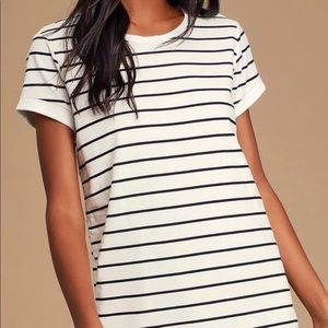 Cafe Society Black and Cream Striped Shirt Dress